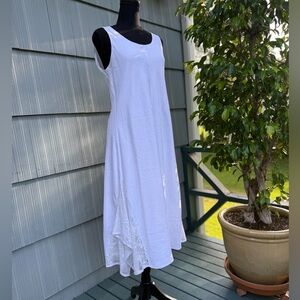 Grace Elements White Sleeveless Lace Linen Midi Dress, Layered, Size Medium